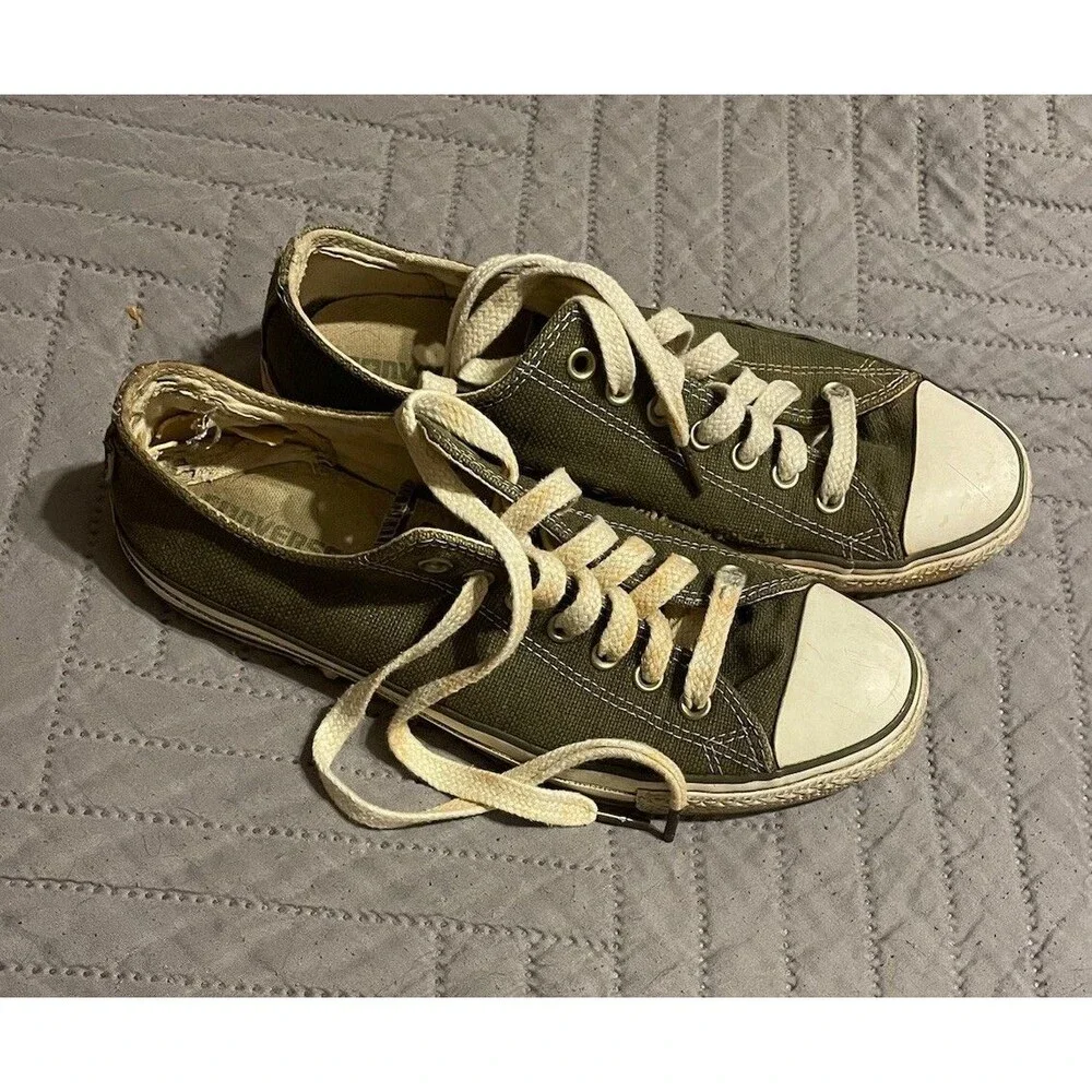 Vintage Converse All Stars Shoes Mens Size 10 Army Green Y2K Natural Hemp Rare